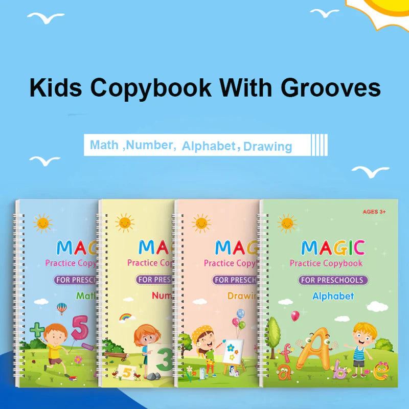 Magic Reusable Handwriting Workbook (4-Pack) with Pen & Refills